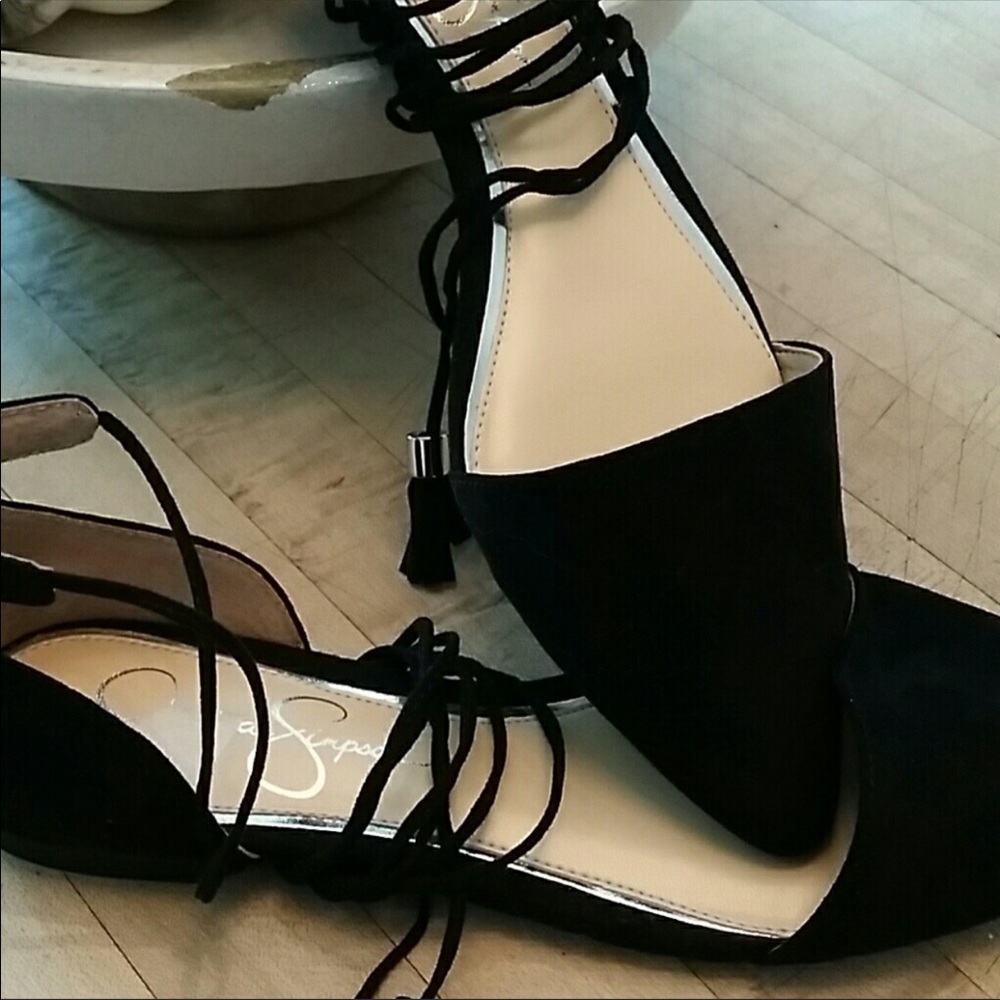 Black suede tie up ankle shoe